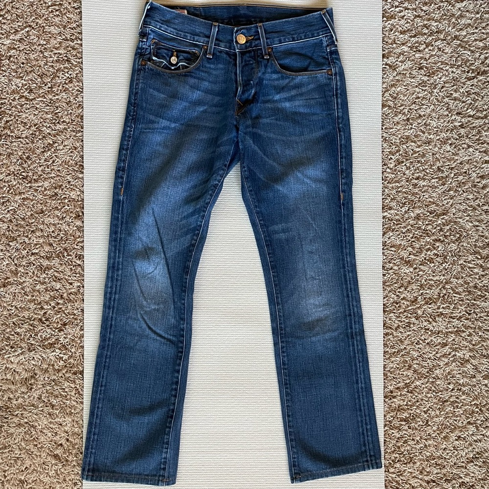 True Religion World Tour Ricky Men Distressed Straight Cameo Jeans